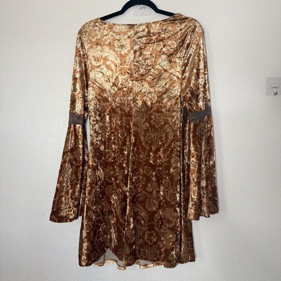 Boho Velvet Brown Wimsygoth Babydoll Dress XL Bell Sleeve Fairy Retro - Picture 4 of 12